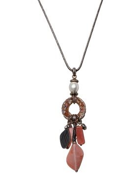 Rust Red Stone Pendant Necklace with Pearl Accent